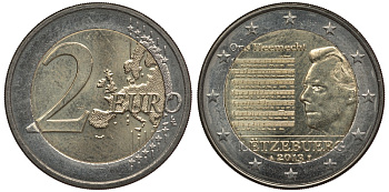 Люксембург 2 евро 2013 национальный гимн KM 125 биметалл 00-00