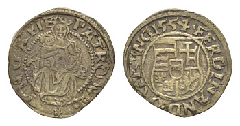 Венгрия 1 денар 1554 KB, Фердинанд I (1526-1564), мадонна с младенцем серебро EH 745a серебро 66-762