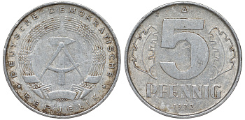 ГДР 5 пфеннигов 1972 A KM 9.1 алюминий 62-235