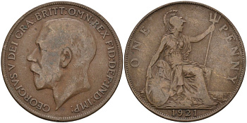 Великобритания 1 пенни 1921 Георг V (1910-1936) KM 810, Spink 4051 бронза 97-442