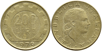 Италия 200 лир 1979 R, шестерня KM 105 алюминиевая бронза 4397-543