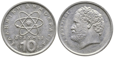 Греция 10 драхм 1990 Демокрит KM 132 медно-никель 4110-1323