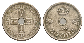 Норвегия 50 эре 1948 Хокон VII (1905-1957) KM 386 медно-никель 4635-415