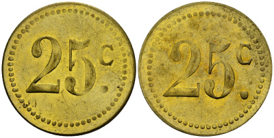 Франция 25†сантимов XIX-XX век ресторанный жетон латунь 4166-1125