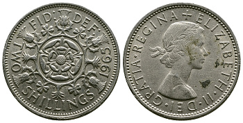 Великобритания 2 шиллинга (флорин) 1965 Елизавета II (1952-2022) KM 906, Spink 4146 медно-никель 4382-611