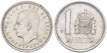 ИСПАНИЯ 1 ПЕСЕТА 1982 ХУАН КАРЛОС I (1975-) KM 821 алюминий UNC 77-615