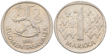 Финляндия 1 марка 1981 K KM 49a медно-никель 4364-3533