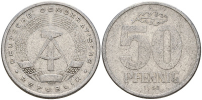 ГДР 50 пфеннигов 1958 A KM 12.1 алюминий 65-1016