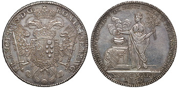 Нюрнберг 1 конвенцталер 1763 с титулом Франца I, черезвычайно редкий в такой сохранности Dav. 2488, Kellner 340 серебро XF-UNC 10-017-08