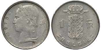 Бельгия 1 франк 1975 Belgie, Бодуэн I (1951-1993) KM 143.1 медно-никель 4128-922