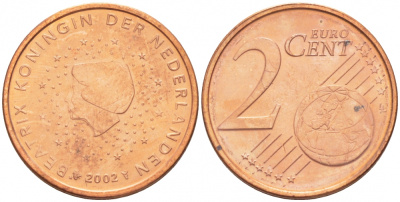 НИДЕРЛАНДЫ 2 ЕВРОЦЕНТА 2002 KM 235 сталь покрытая медью UNC 3457-1117