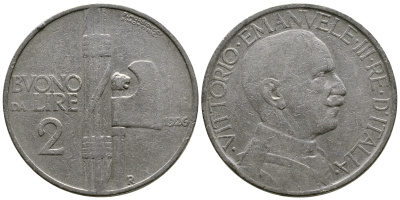 ИТАЛИЯ 2 ЛИРЫ 1926 R, ВИКТОР ИМАНУИЛ III KM 63 никель 4383-845
