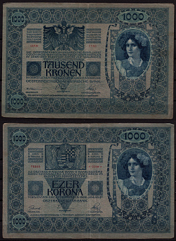 Австрия 1000 крон 1902 Женщина, австрийское знаме, с печатью Pick 8 бумага 7457-92-2-2