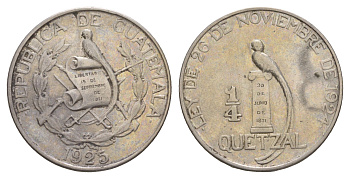 Гватемала 1/4 кетсаля 1925 год-тип KM 240 серебро 1520-1531