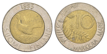 Финляндия 10 марок 1995 KM 77 биметалл 4648-637