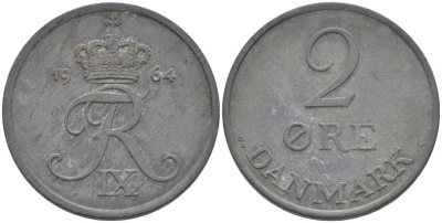 ДАНИЯ 2 ЭРЕ 1964 C; S, ФРЕДЕРИК IX (1947-1972) KM 840.2 цинк 67-357