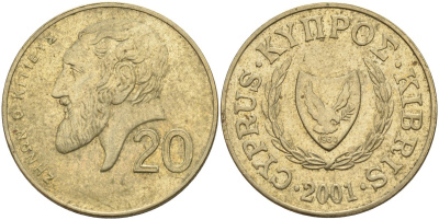 Кипр 20 центов 2001 KM 62.2 никель латунь 4140-911