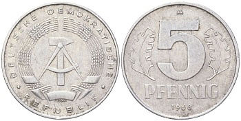 ГДР 5 пфеннигов 1968 A KM 9.1 алюминий 4613-945