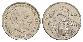 Испания 25 песет 1957 (69) Франсиско Франко (1939-1975) KM 787 медно-никель 4616-313