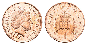 Великобритания 1 пенни 1998 Елизавета II (1952-2022) KM 986, Spink 4710 (B5) сталь плакированная медью UNC 4696-811
