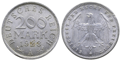 ГЕРМАНИЯ 200 МАРОК 1923 A KM 35, J. 304 алюминий 4380-421