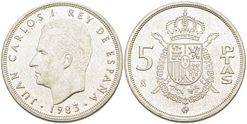 Испания 5 песет 1983 Хуан Карлос I (1975-2014) KM 823 медно-никель 213-156