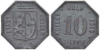 Менген 10 пфеннигов 1918  Funck 329.4, Men05 16584.4, Men18 20818.4 цинк 4119-1223