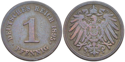 ГЕРМАНИЯ 1 ПФЕННИГ 1895 A KM 10, Jager. 10, Weege 2 медь 4528-1134