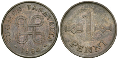 Финляндия 1 пенни 1964 KM 44 медь 4576-1023