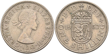 Великобритания 1 шиллинг 1957 Елизавета II (1952-2022), Шотландский герб KM 905, Spink 4148 медно-никель 4116-846
