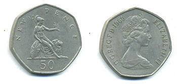 Великобритания 50 пенсов 1969 Елизавета II (1952-2022) KM 913, Spink 4223 (H1) медно-никель UNC 4383-824