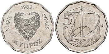 Кипр 5 милей 1982 KM 50.2 алюминий UNC 4118-427
