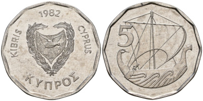 Кипр 5 милей 1982 KM 50.2 алюминий UNC 4118-427