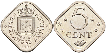 Нидерландские Антилы 5 центов 1981 Беатрикс (1980-2013) KM 13 медно-никель 4141-1252