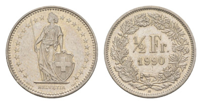 Швейцария 1/2 франка 1990 KM 23a медно-никель aUNC 4632-511