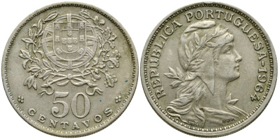 Португалия 50 сентаво 1964 KM 577 медно-никель 4388-642