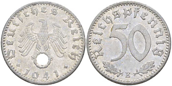 ГЕРМАНИЯ 50 РЕЙХСПФЕННИГОВ 1941 E KM 96, J.372 алюминий 202-943