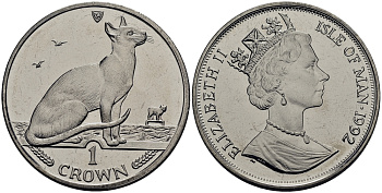 Остров Мэн 1 крона 1992 сиамская кошка КМ 332 медно-никель UNC M92-04