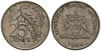 Тринидад и Тобаго 25 центов 1980 цветок дикая пуансеттия KM 32 медно-никель 4176-211