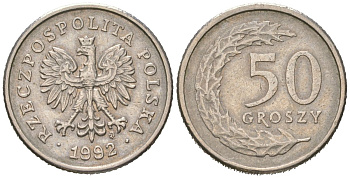 Польша 50 грошей 1992 KM 281 медно-никель 4383-321