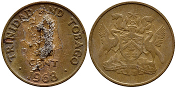 Тринидад и Тобаго 1 цент 1968 герб KM 1 бронза 4396-935