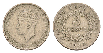 Британская Западная Африка 3 пенса 1943 Георг VI (1936-1952) KM 21 медно-никель 28-547