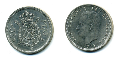 ИСПАНИЯ 50 ПЕСЕТ 1975 (80) ХУАН КАРЛОС I (1975-) KM 809 медно-никель 41-1227