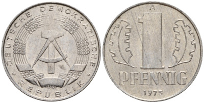ГДР 1 пфенниг 1975 A KM 8.1 алюминий 116-654