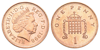 Великобритания 1 пенни 1998 Елизавета II (1952-2022) KM 986, Spink 4710 (B5) сталь плакированная медью UNC 4697-635