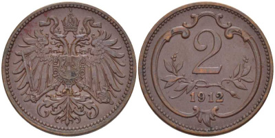 АВСТРИЯ 2 ГЕЛЛЕРА 1912 ФРАНЦ ИОСИФ (1846-1918) KM 2801 бронза 201-336