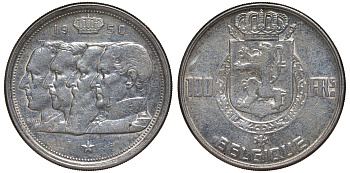 Бельгия 100 франков 1950 Belgique, королевская династия KM 138.1 серебро    1530-641