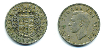 Новая Зеландия 1/2 кроны 1948 Георг VI (1936-1952) KM 19 медно-никель 47-841