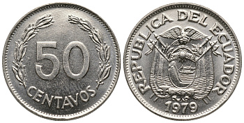 Эквадор 50 сентаво 1979 KM 81 никелированная сталь 4606-1044