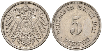 Германия 5 пфеннигов 1911 A KM 11, J. 12, Weege 6 медно-никель    4152-1154